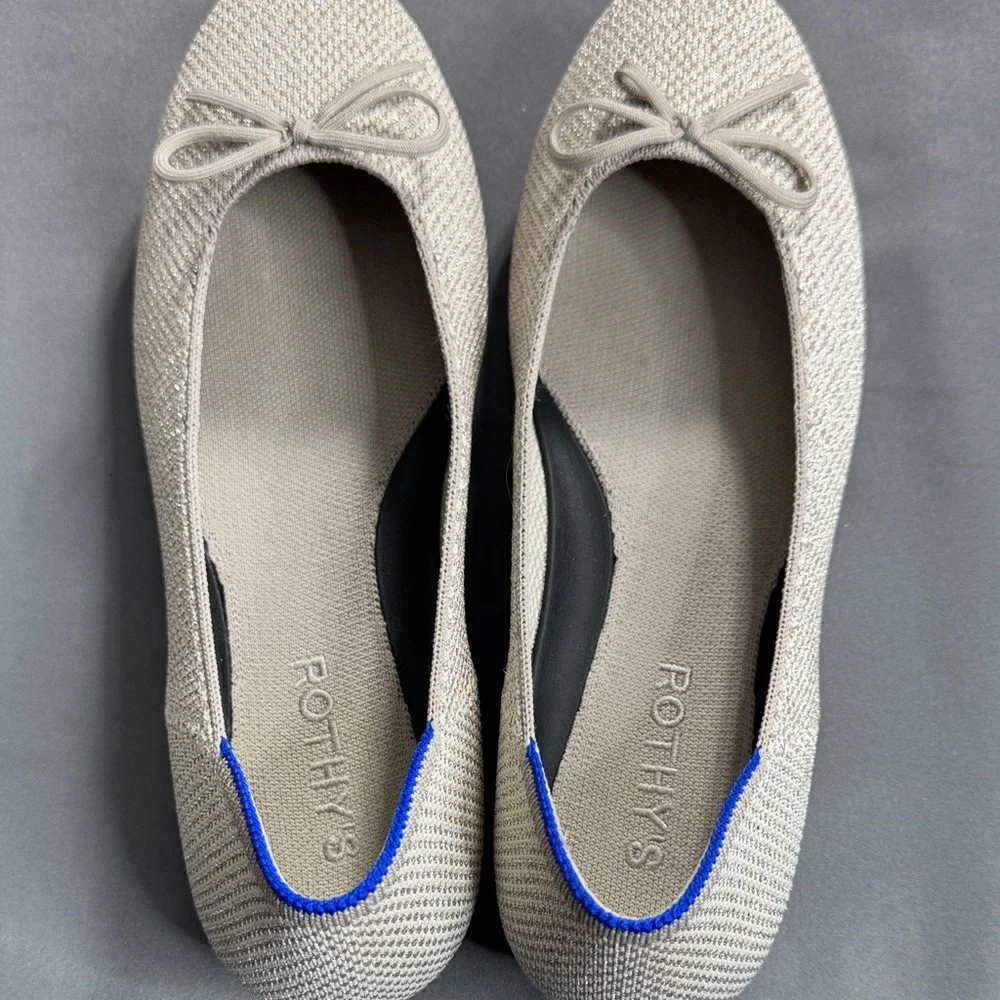 Rothy's Women's Cream Metallic Ballet Flats with‎ Bow Size 7